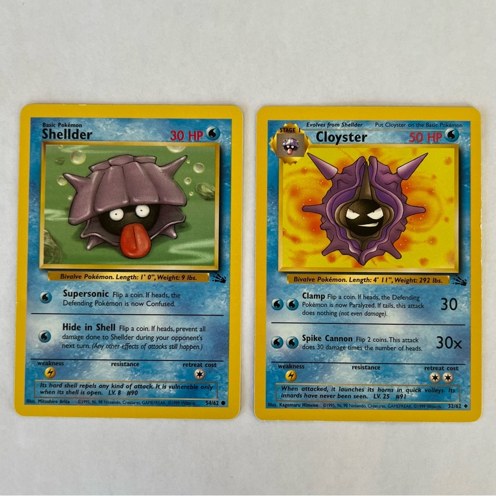 Vintage Pokemon Shellder & Cloyster Fossil Set Playing Card